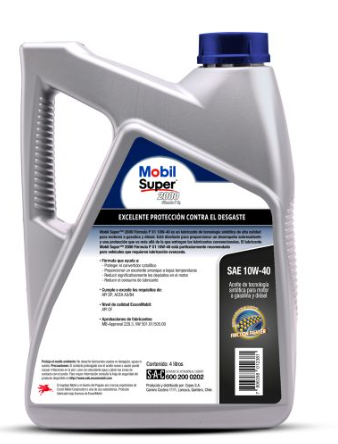 Aceite Mobil Super 2000 10W40, Formula P, 4 L Sintético