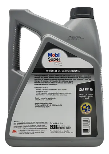 Aceite Mobil Super 3000 5W30, 4 Litros Sintético